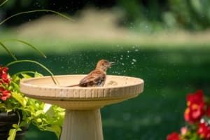 Bird Bathing In Bird Bath